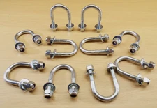 QTY10 ROUND 1" x 2" U-CLAMP U-BOLT 1/4" -20 NYLOC NUT FLAT WASHER  ZINC STEEL