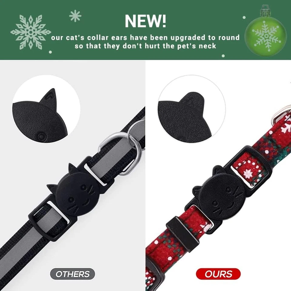 YUJUN Paquete de 3 Collares de Gato de Navidad Breakaway con Pajarita y Campana Navidad Adju Foto 4 de 4