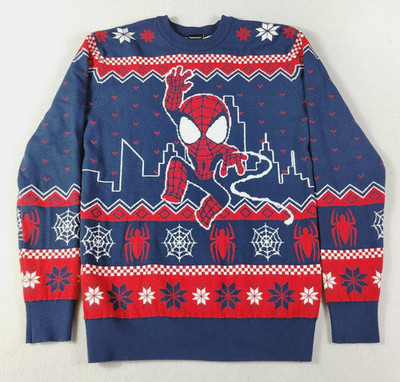 Marvel Sweater Mens XS Blue Red Spider Man Christmas Fair Isle Knit Ugly Holiday