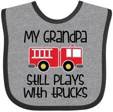 Inktastic Firefighter Grandpa Plays With Trucks Baby Bib Fireman Childs Clothing
