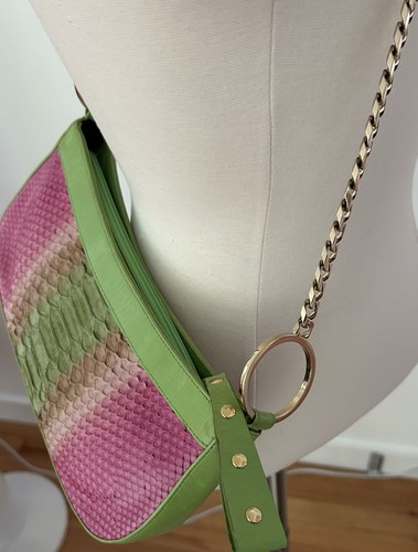 CLAUDIA CIUTI Made in Italy Snake skin Pnk & Green Leather bag with gold chain - Picture 3 of 18