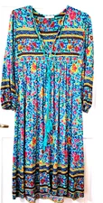 R. Vivimes M Long sleeve V-Neck Multicolor Maxi Dress Bohemian Cottage Fairycore