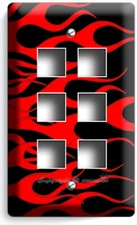 HOT ROD RED FLAMES LIGHT SWITCH OUTLET WALL PLATE ROOM GARAGE MAN CAVE ART DECOR