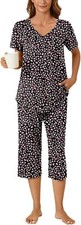 2 Piece Womens Summer Pajama Set V Neck Short Sleeve Top Capri Pants with Pocket