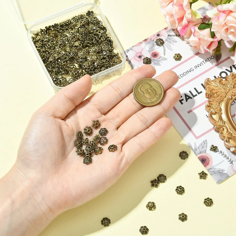 200 tapas de cuentas de flores cuentas de aleación de bronce antiguas florales para pulseras joyería Foto 4 de 4