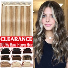 100 Real One Piece Clip in Remy Human Hair Extensions Weft 3/4 Full Head Blonde