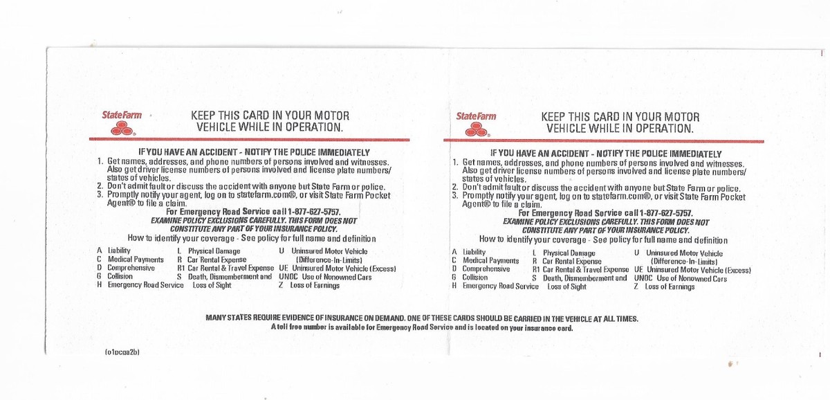 State Farm Temporary Insurance Card