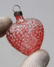 Vintage Glass Embossed Feather Tree STRAWBERRY HEART Christmas Ornament Germany