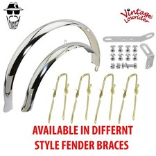 Vintage Lowrider 26" Flared Standard Ducktail Chrome Fenders W/Twisted Braces.