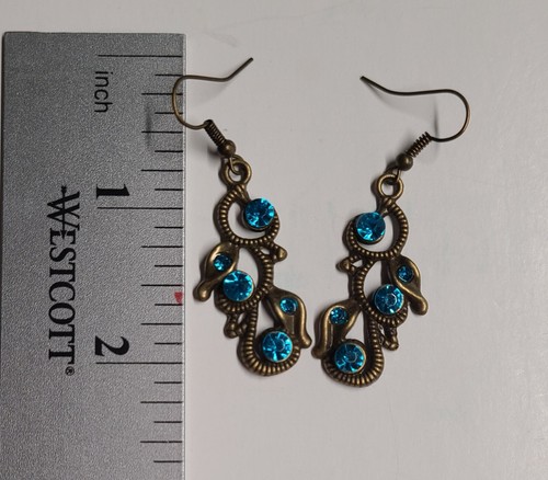 Butterfly Necklace Turquoise Rhinestones With Matching Earrings - Picture 5 of 7