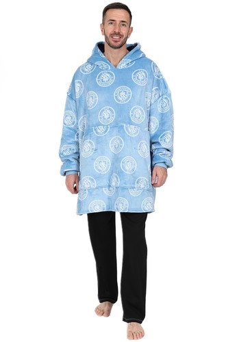Manchester City FC Men's Fully Lined Luxury Fleece Oversized Hoodie Blue W23 - Picture 2 of 10