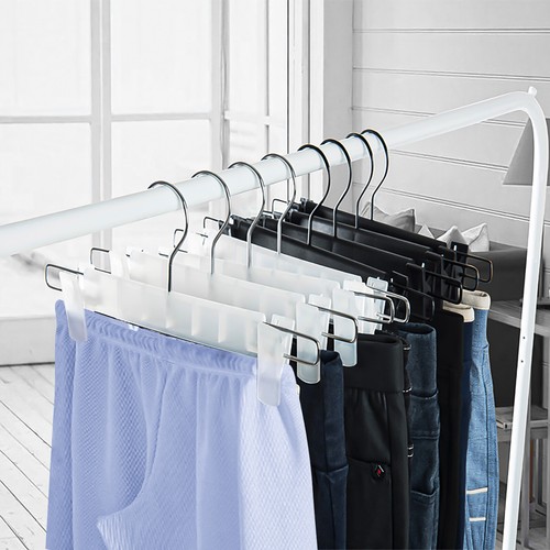 10PCS Plastic Clothes Skirt Pants Hangers Metal Hooks Pinch Clips Black White - Picture 2 of 16