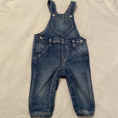 H M Overalls Bibs Baby Girl Blue Jean Denim Heart Pocket And