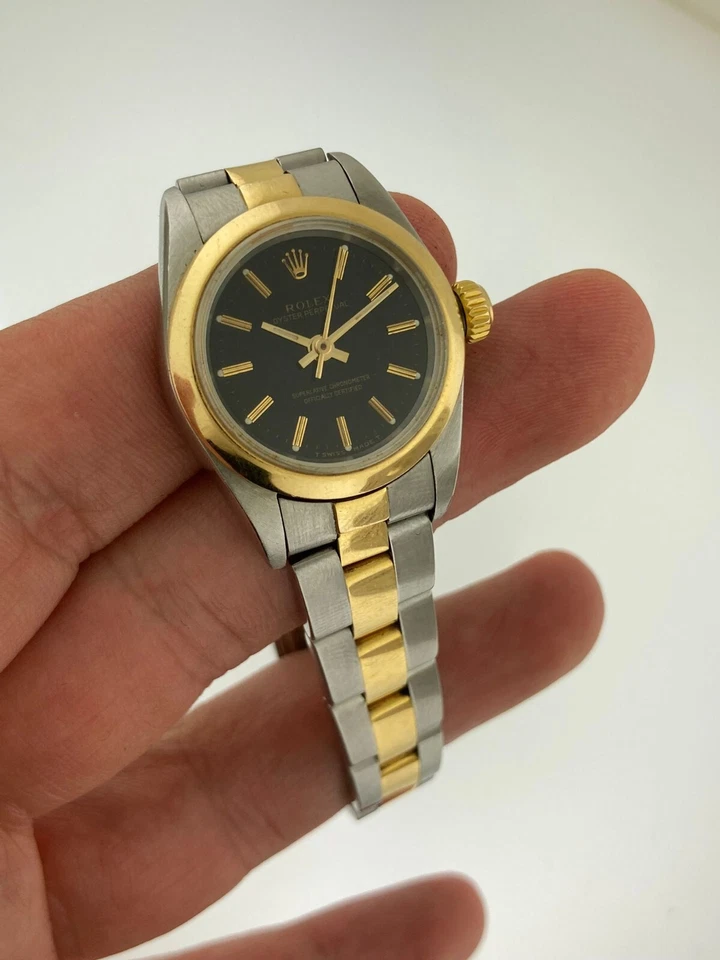 Rolex Ladies 24mm #67183 Oyster Perpetual 18k Solid Yellow Gold Black Dial - Image 4 of 4