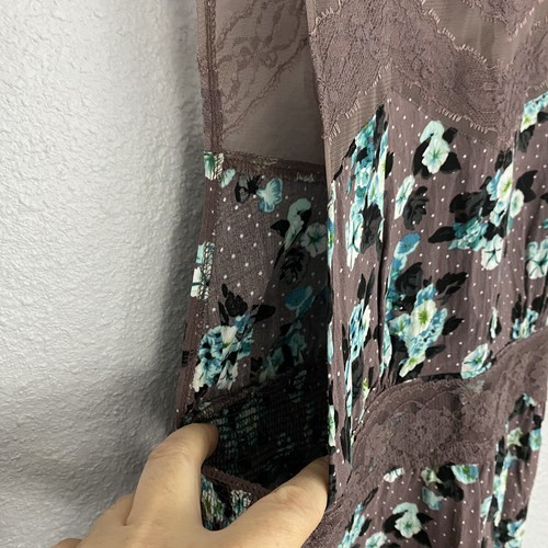 free people sleeveless open sides sheer illusion neckline floral & dots blouse - Picture 8 of 12