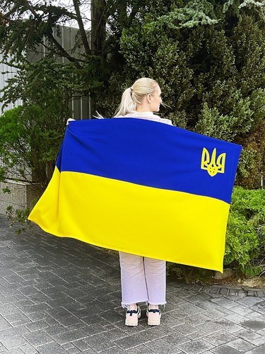 Bandiera ucraina con tridente ricamato 35x53 pollici simbolo di unità e libertà - Foto 2 di 12