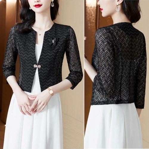 Lady Lace Suit Cardigan Jacket Hollow Cropped Shrug Short Shawl Coat Blazer Tops - Picture 6 of 14