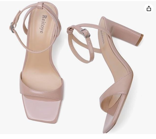Strappy Chunky Heel Ankle Strap Open Toe Sandals Size 6