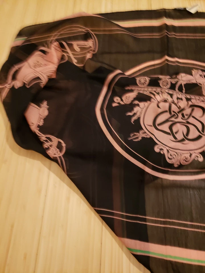 Hermes Scarf / STOLE COTTON & SILK 70X25 英寸黑色/粉色/复古 — 第 3/4 张图片