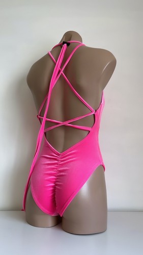 Schminkeđź‘™ high waisted monokini pole dance wear velvet bodysuit pole-wear neon - Picture 8 of 30