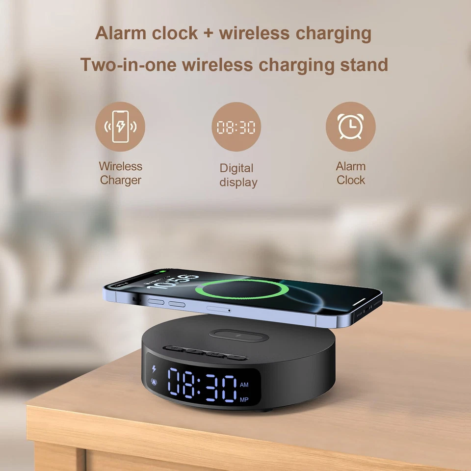 Alarm Clock Wireless Charger Dock For iPhone 16 15 Samsung Z Flip7 Z Fold7 S25+ - Image 3 of 4