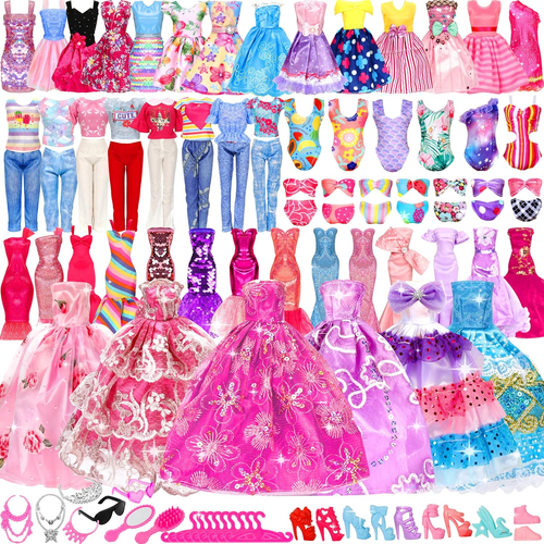 58 Pcs Doll Clothes and Accessories, 5 Wedding Gowns 5 Fashion Dresses 4 Slip Dr