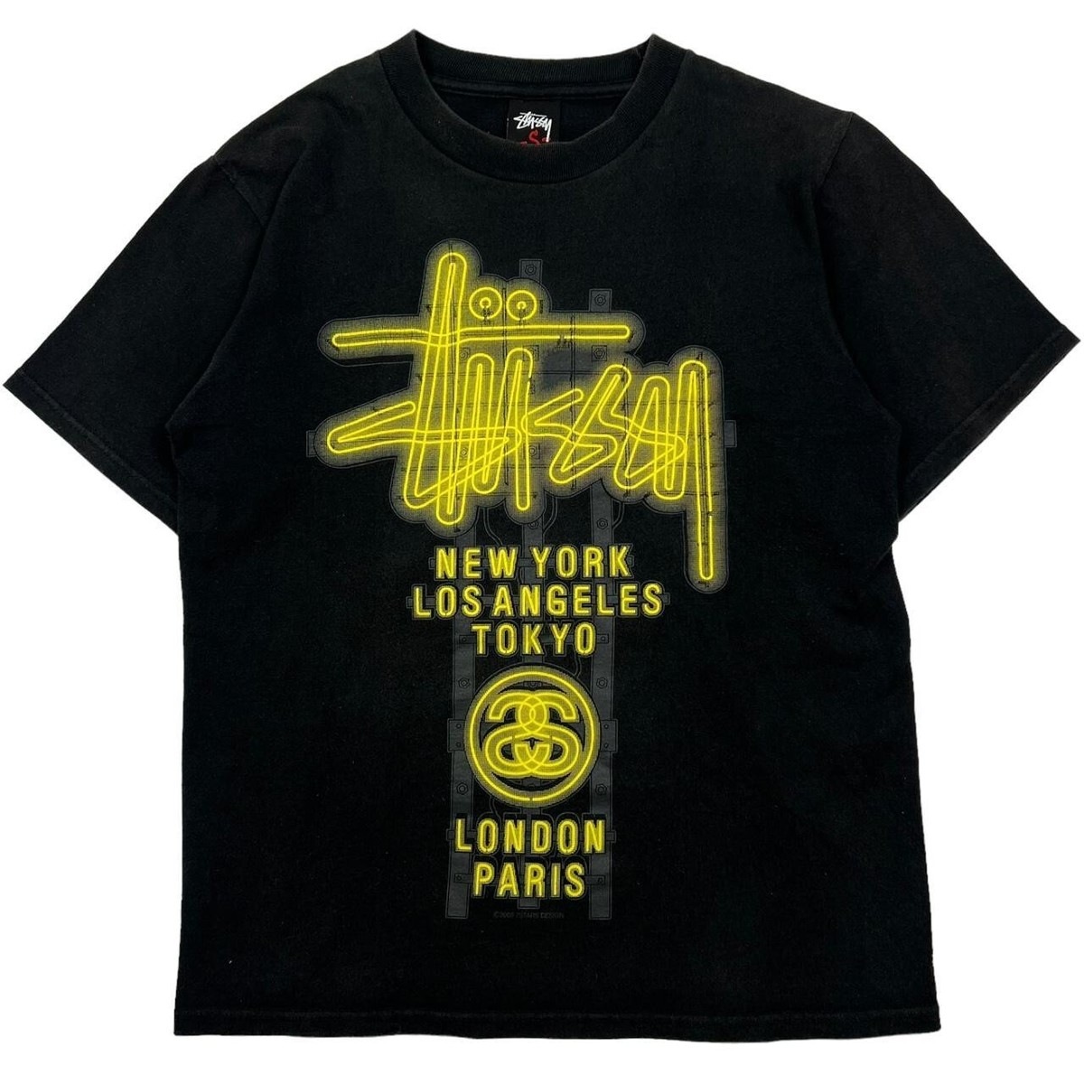トップス stussy lighting vintage 00s Vintage 00s Stussy World Tour Neon Lighting Design T-Shirt