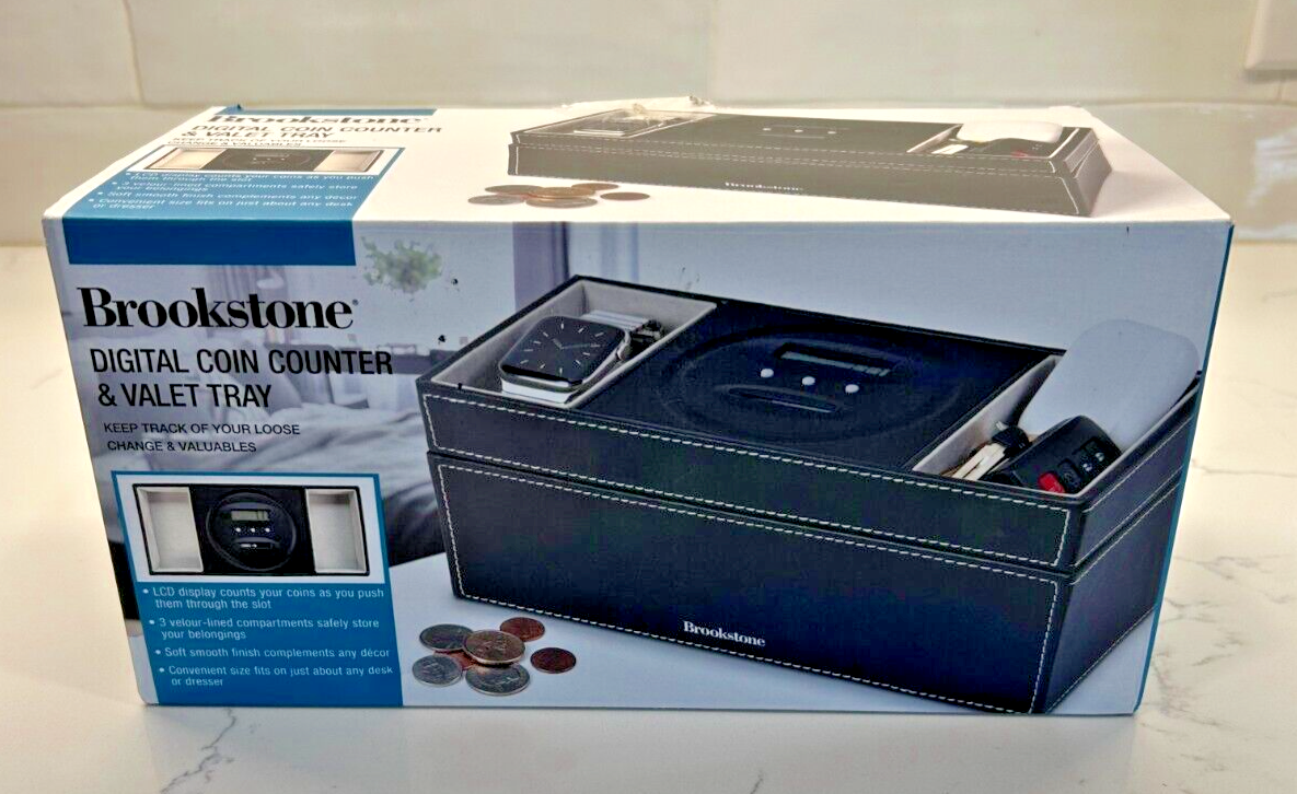 Brookstone Digital Coin Counter & Valet Tray with LCD Display 3 Compartments