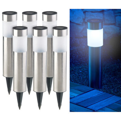 Lunartec 6er-Set elegante Edelstahl-Solar-LED-Wegeleuchten, mit Lichtsensor