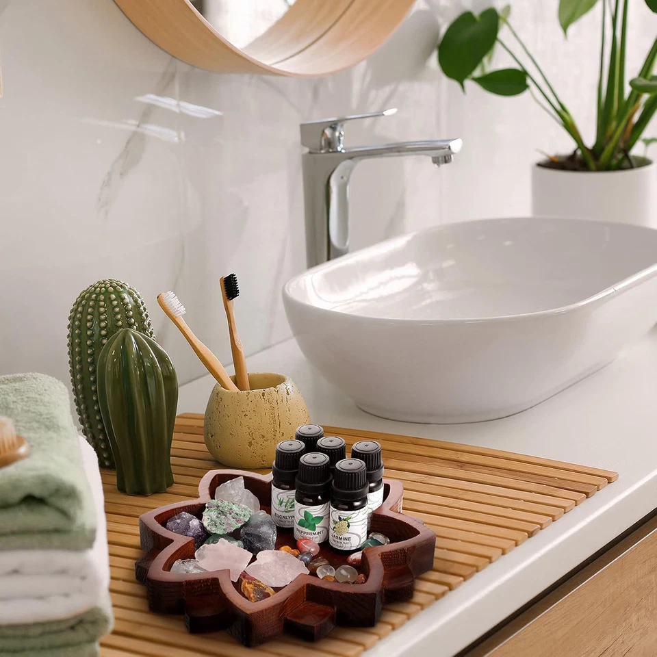 Bandeja de cristal mandala de loto soporte de cristal de madera para piedras cristal en forma de loto Foto 3 de 4