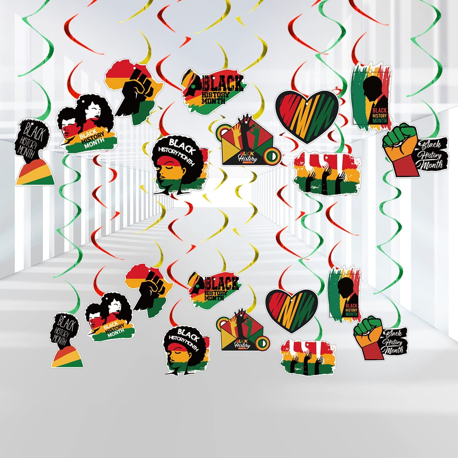 50 Pcs Black History Month Hanging Swirl Decorations for Party & Events