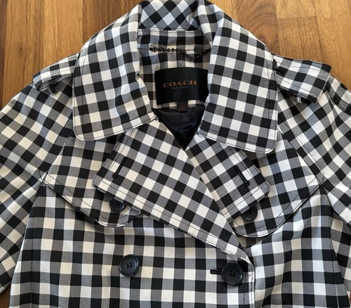 Coach Trench Coat Women 6 Buffalo Plaid Black White Spring Jacket Small New - Picture 5 of 18