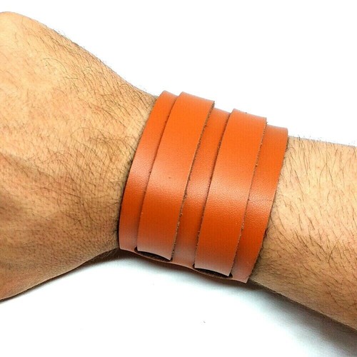 bracciale da uomo pelle in cuoio con acciaio regolabile polsino braccialetto per - Foto 8 di 12