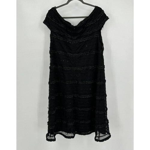 Tadashi Too Womens Midi Dress Size 20 Black Ruffle Fairy Grunge Goth Whimsigoth - Picture 3 of 8