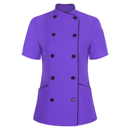 Women Jacket Kitchen Coat Cafe Tops Collar Short Sleeve Canteen Chef Cooking - Picture 59 of 77