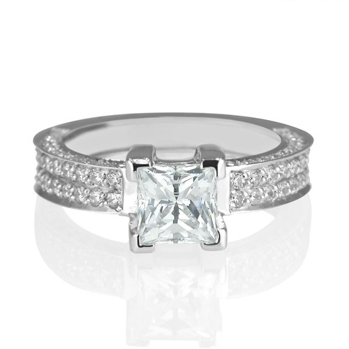 1.65 CT Ladies Princess Cut Diamond Engagement Ring 14K White Gold H/SI2 - Picture 4 of 5