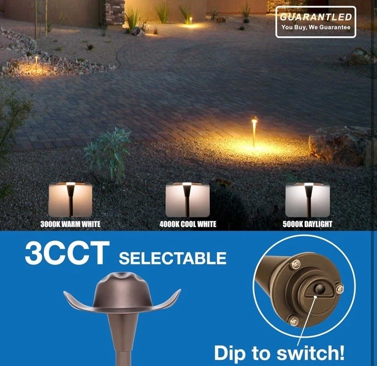 Nuevo paquete de 6 luces de camino de bajo voltaje de 3 CCT, LED diseño de sombrero de vaquero de camino de paisaje Foto 3 de 4