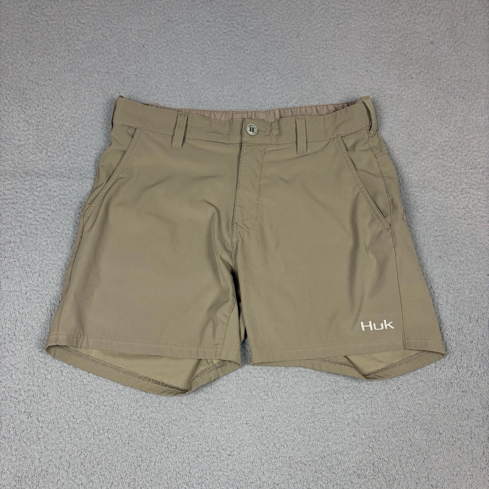 Huk Performance Shorts Mens L Beige Cargo Fishing 6” Lightweight Outdoor Trail