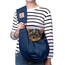 Tomkas Small Dog Sling Carrier Dark Blue Adjustable Strap Zipper Pocket 3-10 lbs