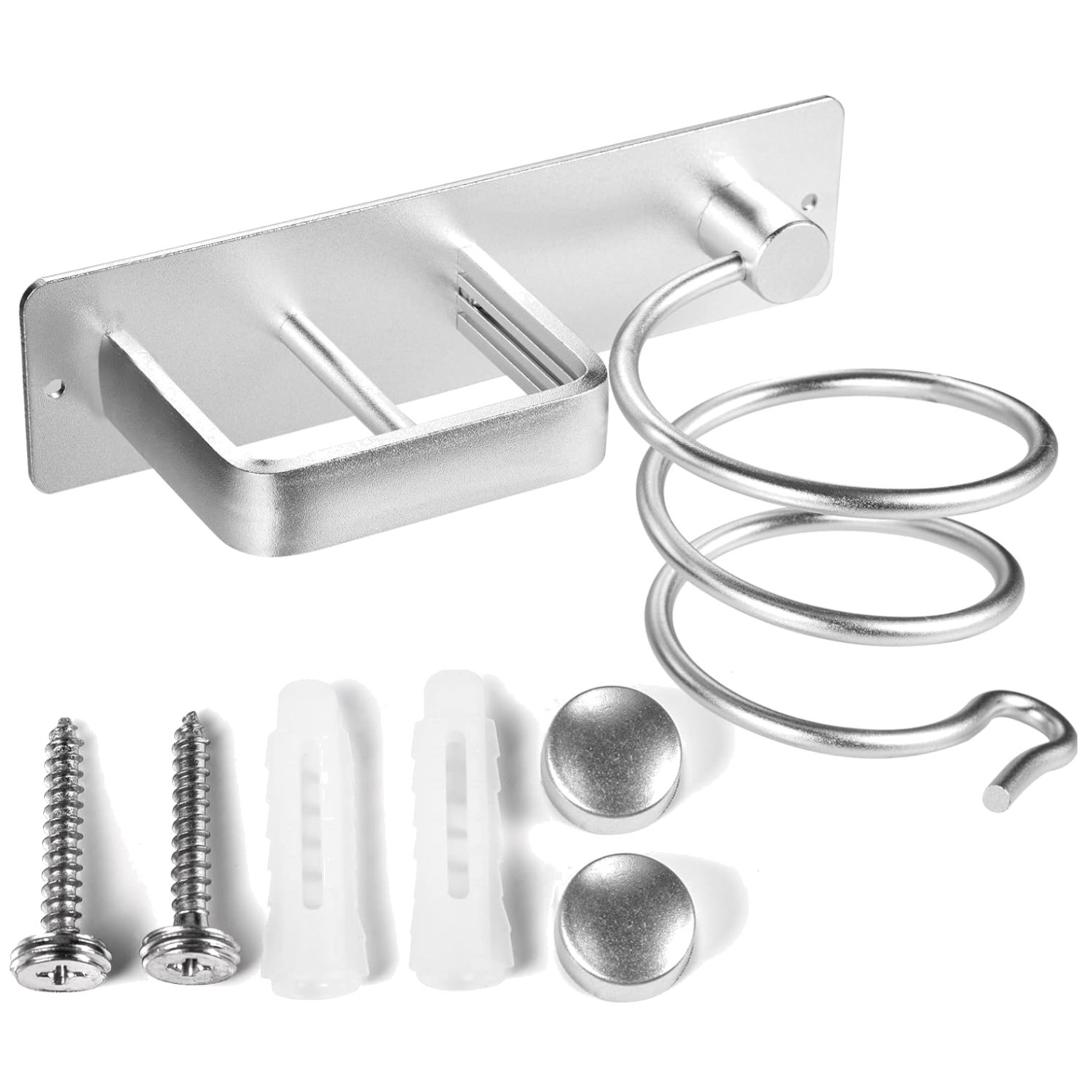 Elegant Silver Aluminum Hairdryer Station - Safe Storage for Your Styling Tools