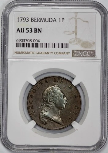 1793 Bermuda 1 Penny NGC AU 53 BN