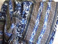 41 X 59 Loom Woven Cotton Sumba Ikat Indonesia Fabric w Fringe Blue Black Clay