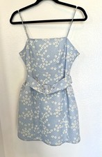 Zara Sun  Floral Baby Blue Flowers Baby Doll Mini Dress With Belt Women’s Medium