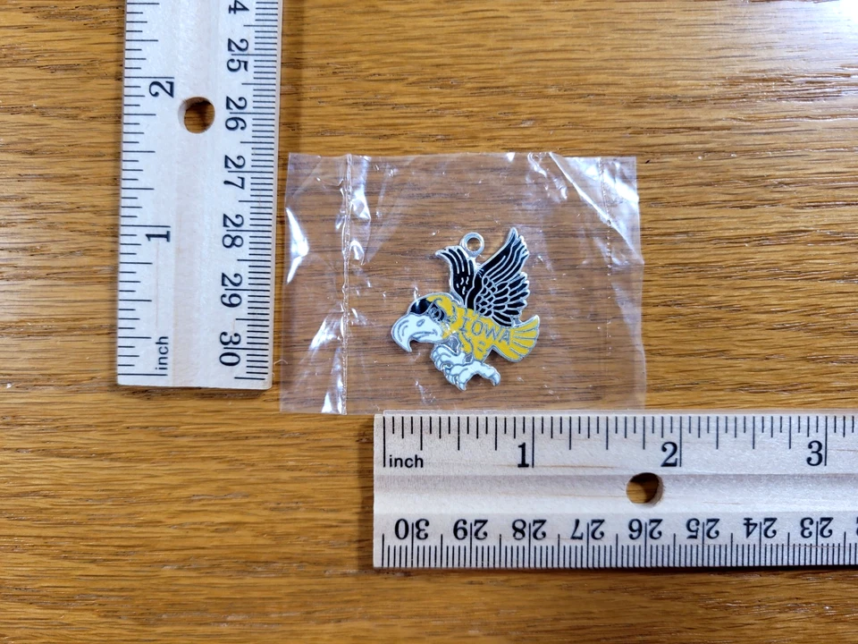 Iowa Hawkeyes Charm Metal Dorado Negro Retro Herky 1" Llavero Collar Pulsera Foto 2 de 3