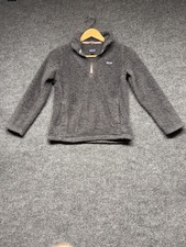 Patagonia Girls 1/4 Zip Pullover 10 Medium Gray Fleece Kangaroo Pockets
