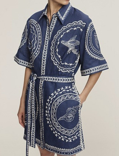 ALEMAIS - MINI VESTIDO DE LINO OCÉANO, TALLA AU/UK 14, US-10, PRECIO DE VENTA SUGERIDO POR EL FABRICANTE $470 - Imagen 4 de 8