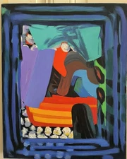 Oil On Canvas Abstract Composition With Bright Colors Modern Abstract Art