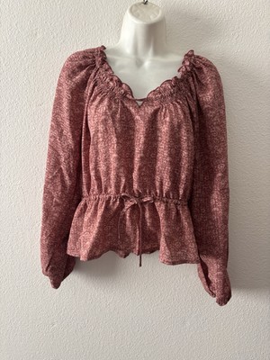 NWOT Universal Thread Women Top Sz XS Mauve Long Sleeve Ruffle Silk Like Blouse
