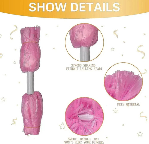 2 pack Handheld 14" Cheerleader Pom-Poms Sports Dance Cheer Pompoms, Pink - Picture 3 of 6