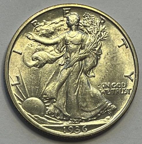 1936-S Walking Liberty Half Dollar; Higher Grade 50C; Looks AU+/UNC